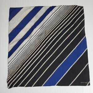 Vintage ELLEN TRACY Silk Scarf STRIPED Blue Black White Yellow Square 20x20